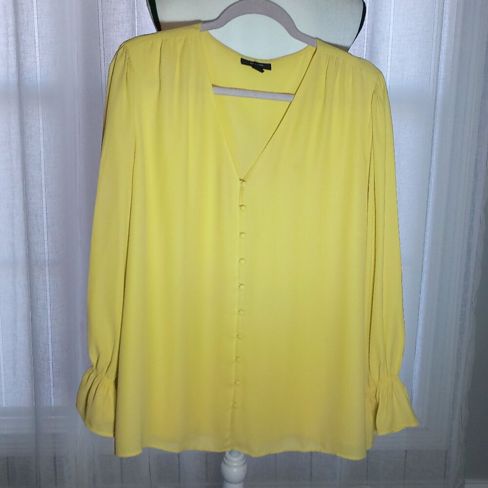 ALFANI Blouse V-Neck Button-Up Front w/Material Covered Buttons Yellow NWOT XXL